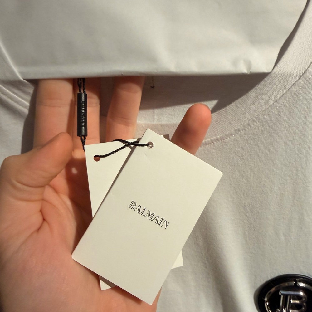 NWT Balmain White Tee with Black and Red Accents - Picture 3 of 4
